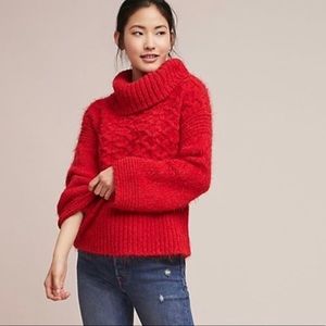 Anthropologie Chunky Cable Knit Red Sweater